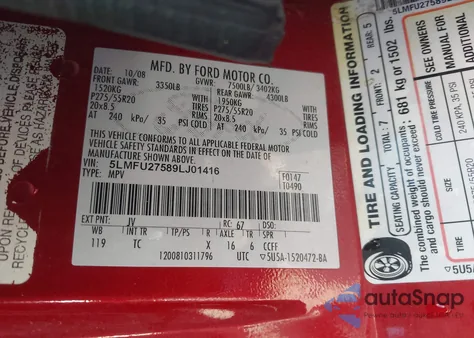 2009 Lincoln Navigator from USA, damaged, VIN 5LMFU27589LJ01416